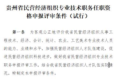 职称评审条件, 贵州职称, 民营经济